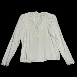 VTG Gunne Sax High Neck Lace Button Shirt Long Sleeves Ivory McClintock M